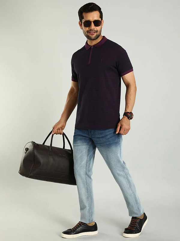 Indian Terrain Men's Half Sleeve Regular Fit Purple Polo T-Shirt